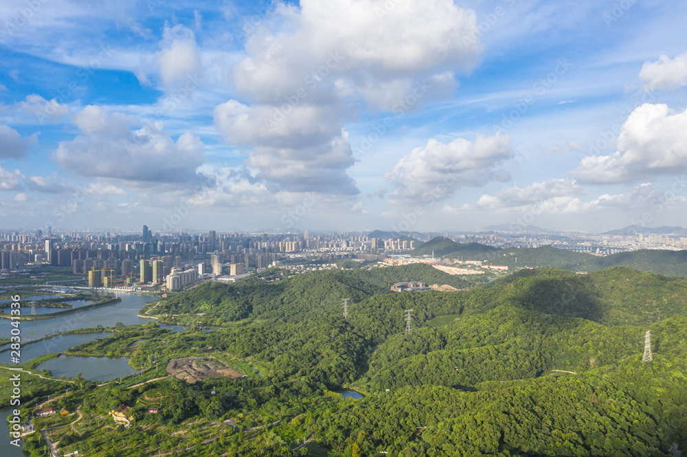 中国杭州城市天际线全景