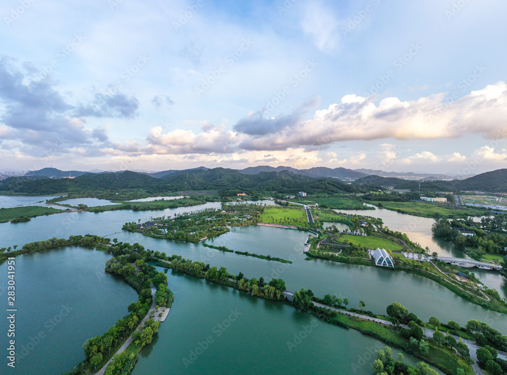 中国杭州城市天际线全景