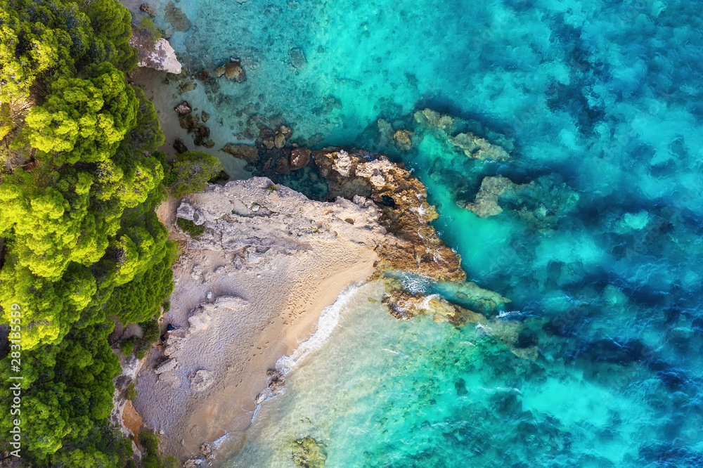 Croatia. Coast as a background from top view. Turquoise water background from top view. Summer seasc