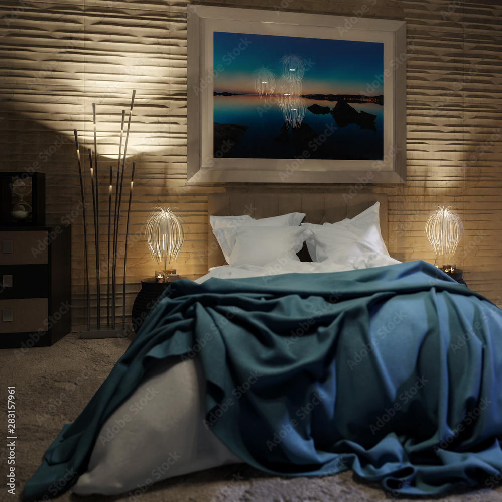 Luxury Penthouse Bedroom by Evening (detail) - 3d visualization