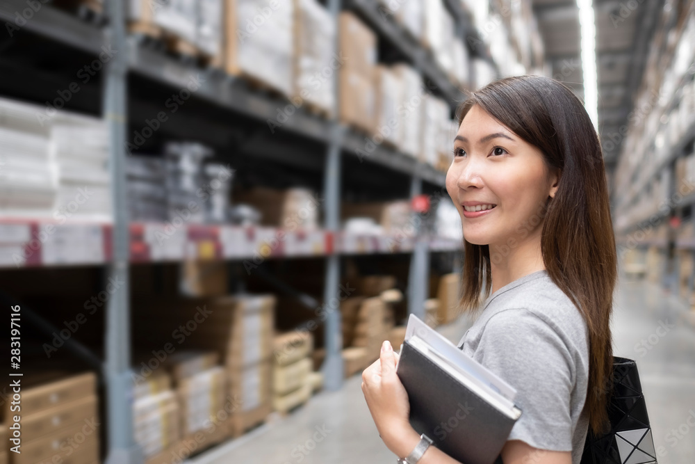 Asian woman in Home center Warehouse to buy a retail furniture and home accessories store