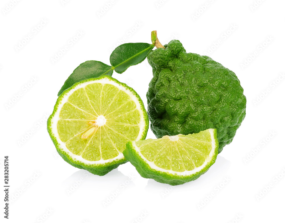 fresh bergamot fruit with leaf isolated on white background