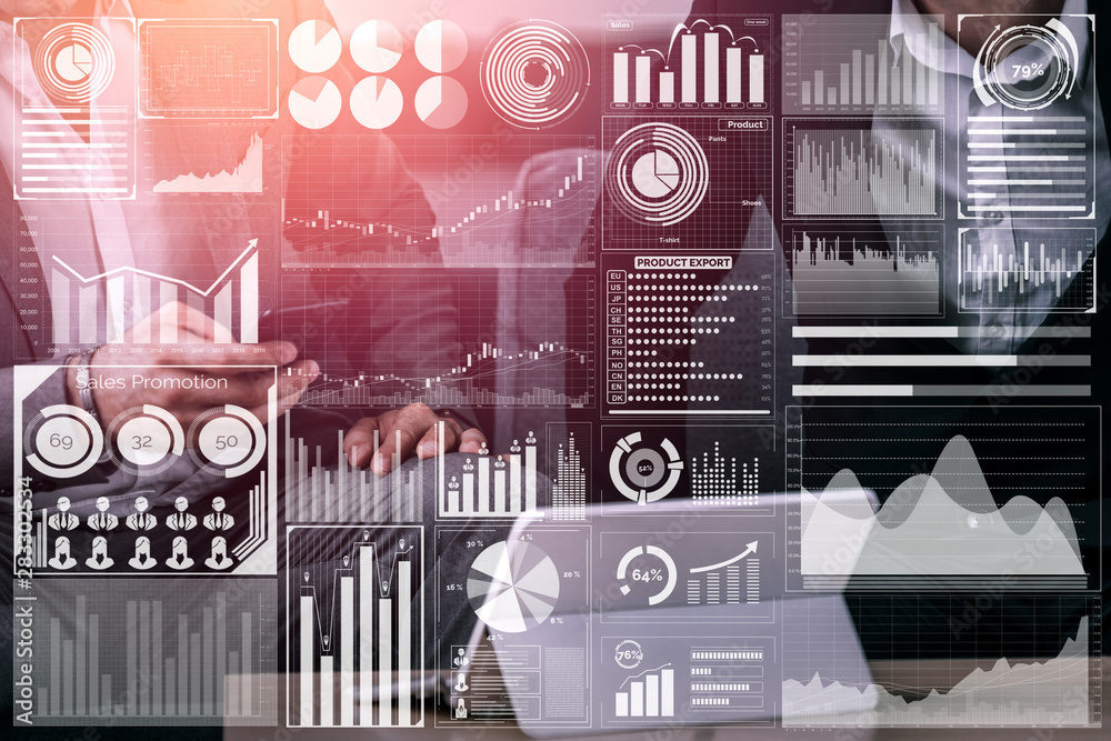 Big Data Technology for Business Finance Analytic Concept. Modern graphic interface shows massive in