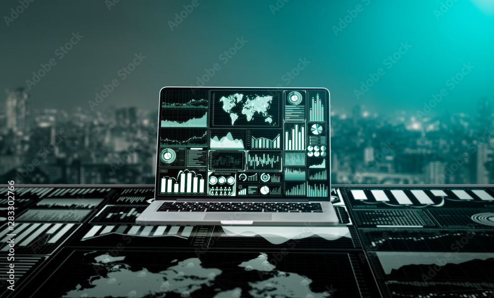 Big Data Technology for Business Finance Analytic Concept. Modern graphic interface shows massive in