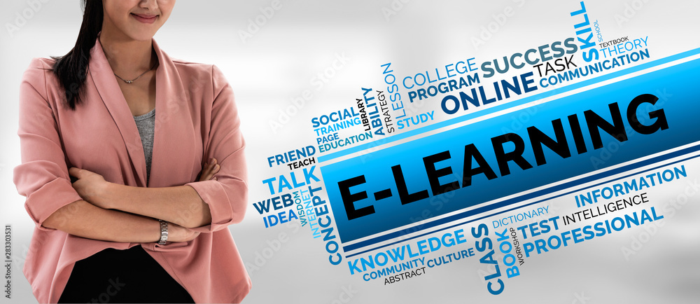 E-learning and Online Education for Student and University Concept. Graphic interface showing techno