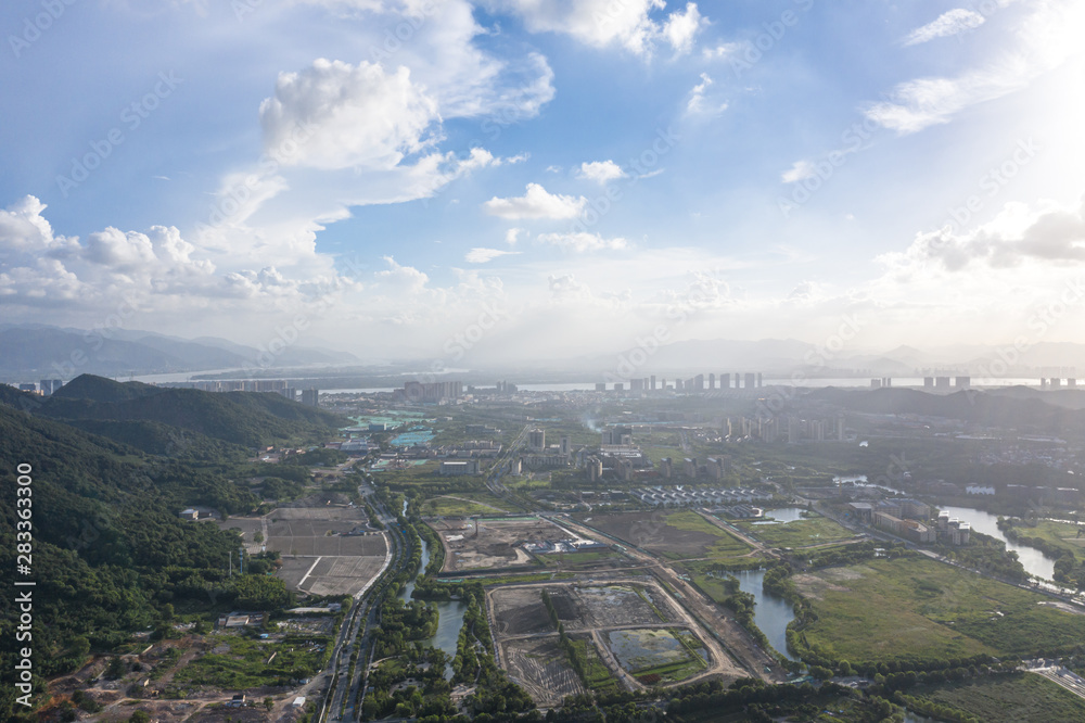 中国杭州城市天际线全景