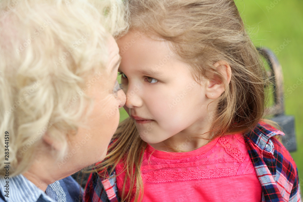 Portrait of cute little girl with grandmother outdoors