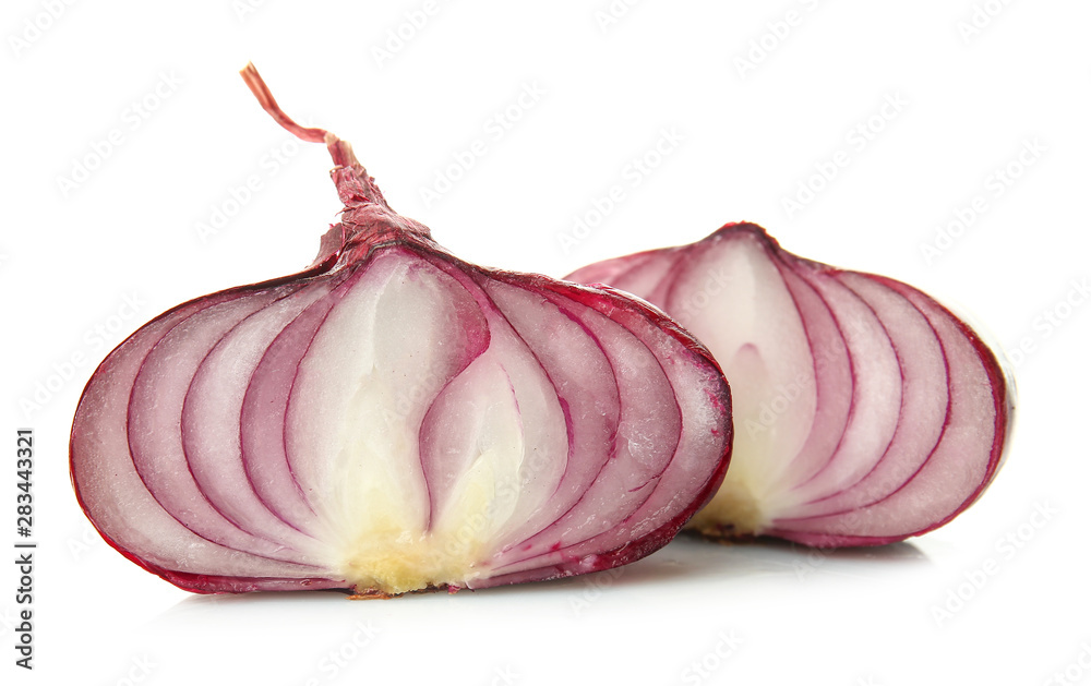 Fresh cut onion on white background