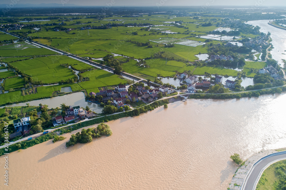 中国安徽省宣城市初秋雨后的乡村风光航拍