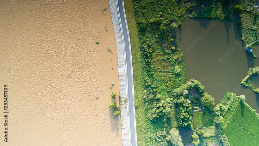 Aerial photo of rural scenery after early autumn rain in xuancheng city, anhui province, China