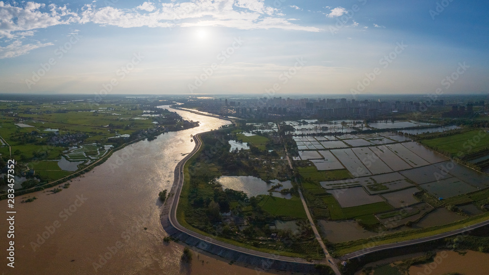 Aerial photo of rural scenery after early autumn rain in xuancheng city, anhui province, China