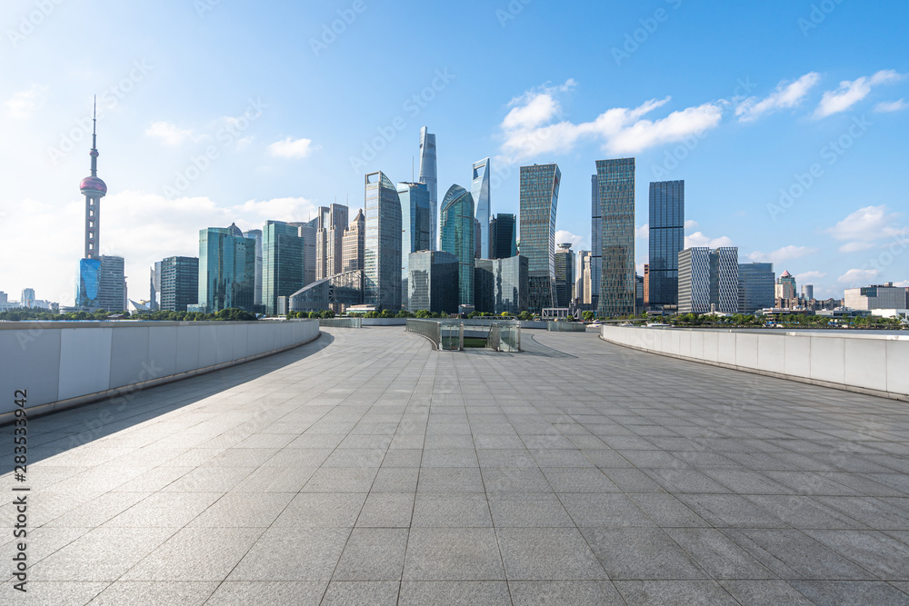 empty floor with city skyline