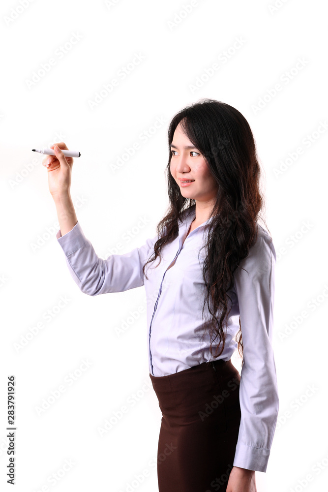 businesswoman writing by marker pen