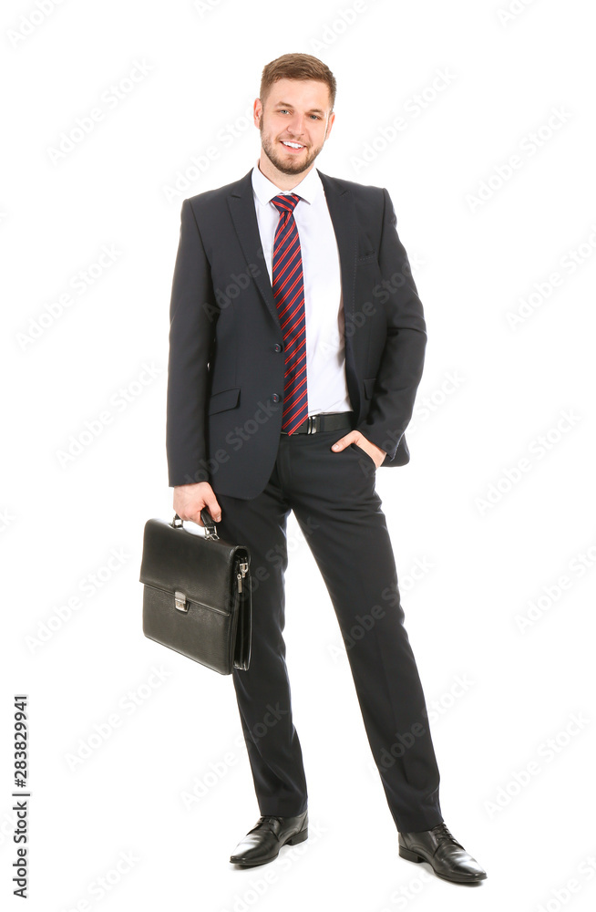 Handsome businessman on white background