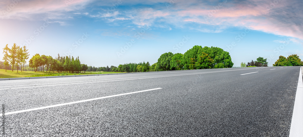 Country road and green woods nature landscape in summer