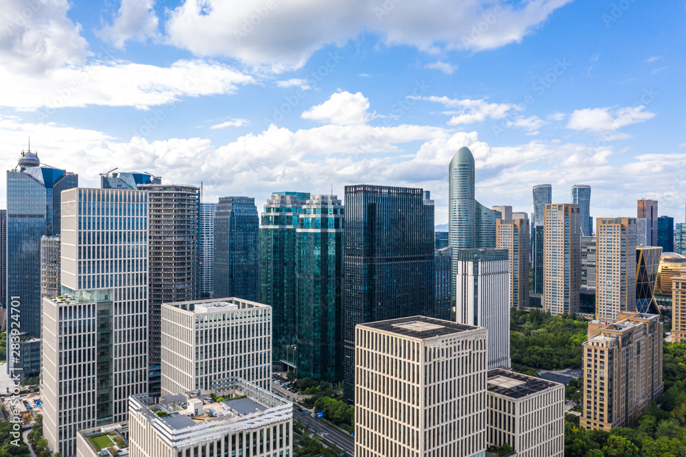 中国杭州城市天际线全景