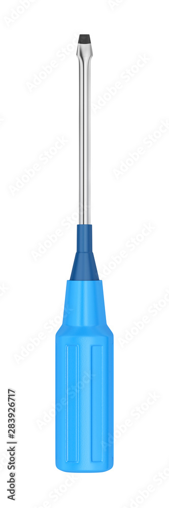 Screwdriver with blue rubber handle .