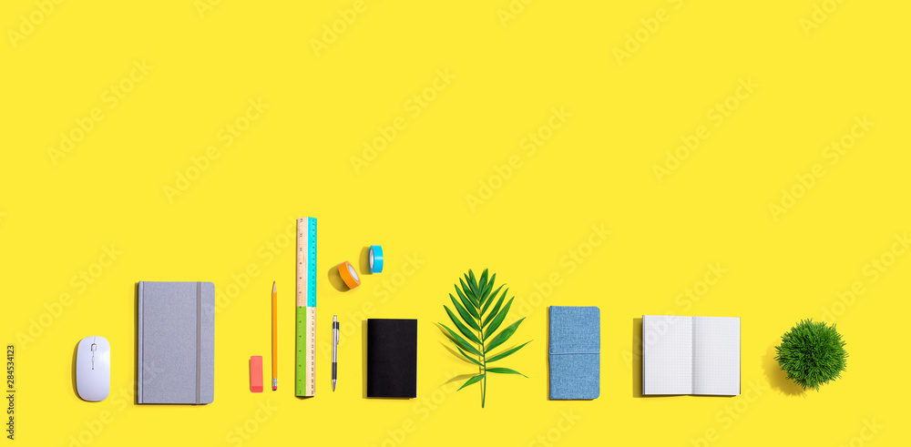 School and office stationery supplies from above