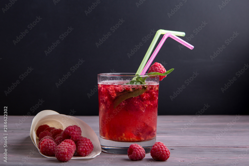 Glass of fresh strawberry smoothie and fresh strawberries . Healthy food and drink concept.