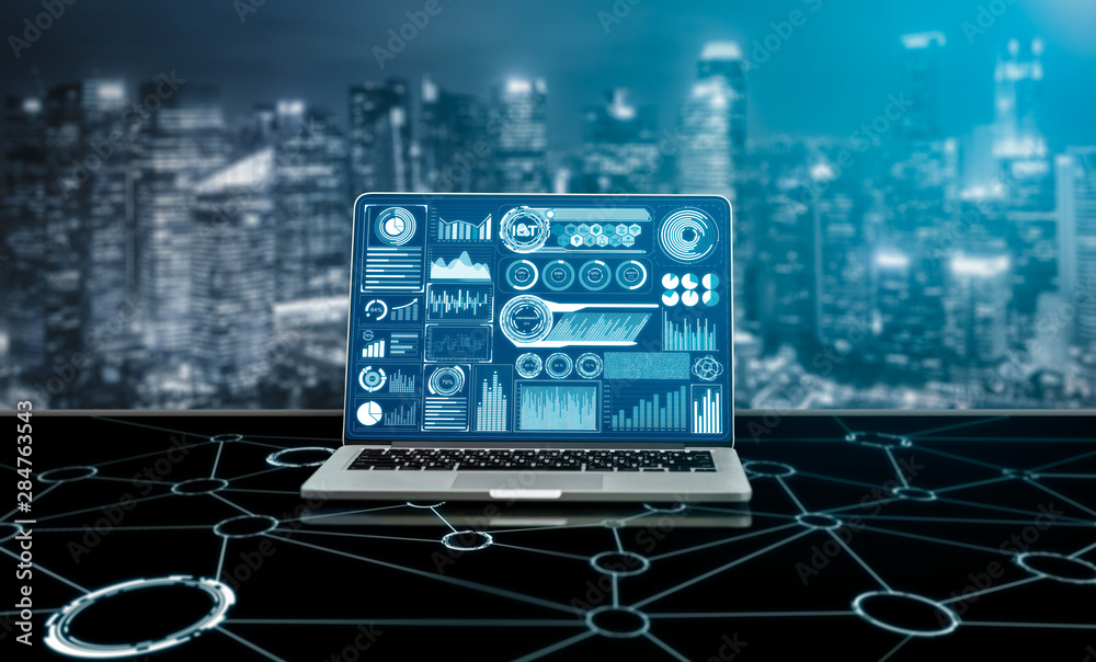 Big Data Technology for Business Finance Analytic Concept. Modern graphic interface shows massive in