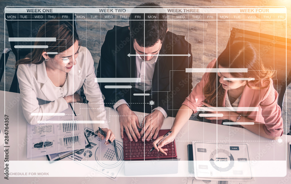 Project management schedule for business planning. Modern graphic interface showing timeline of each