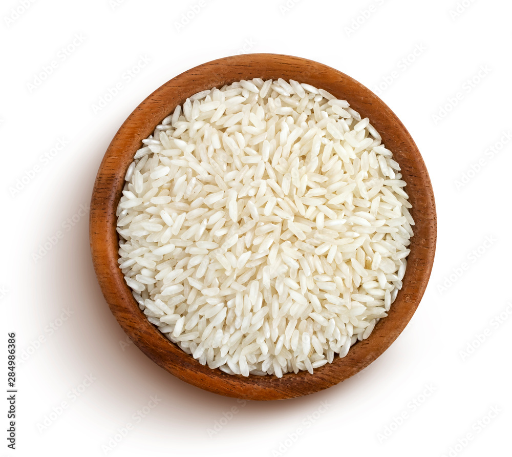 Rice groats isolated on white background, top view