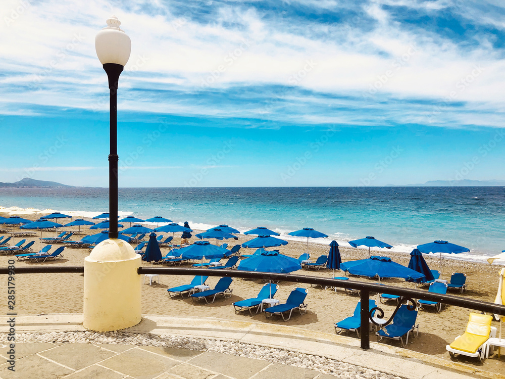 Aegean sea coastline and beach in Rhodes Island, Greece