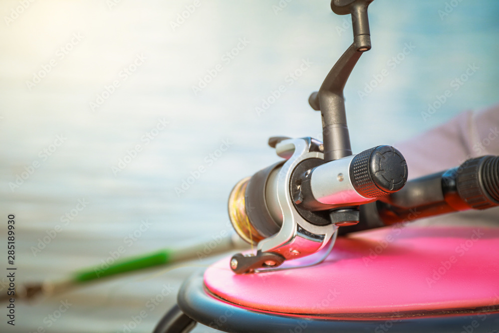 Fishing in river on summer day, closeup