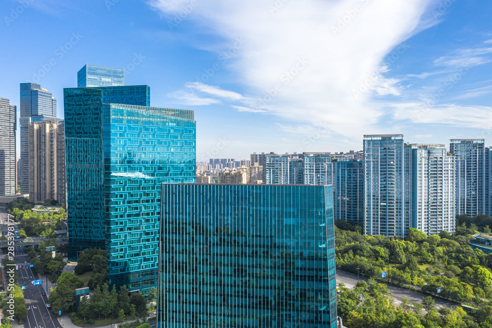 中国杭州城市天际线全景