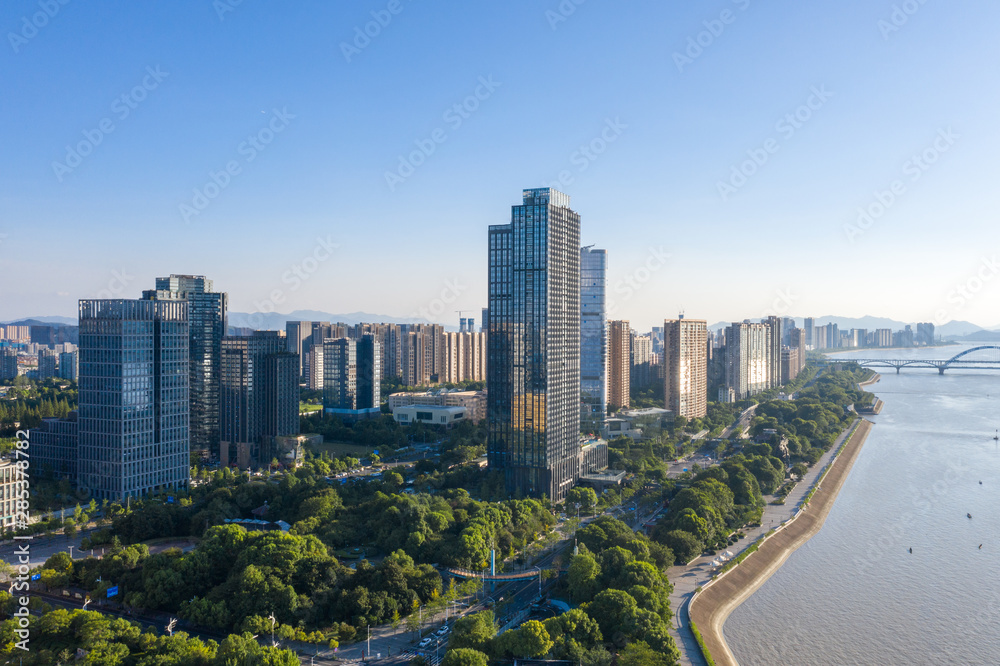 中国杭州城市天际线全景