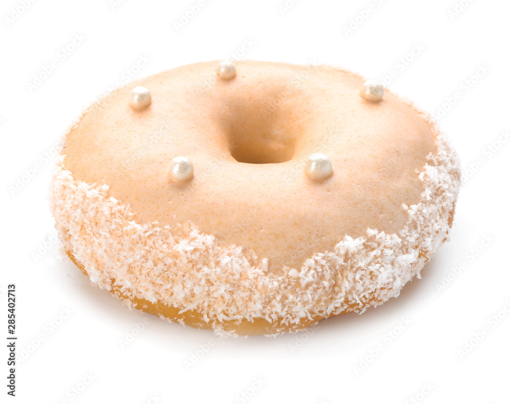 Sweet tasty donut on white background