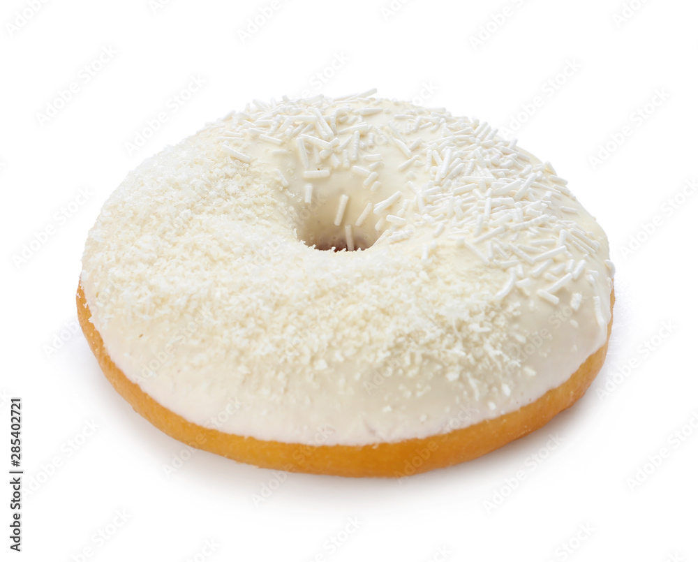 Sweet tasty donut on white background