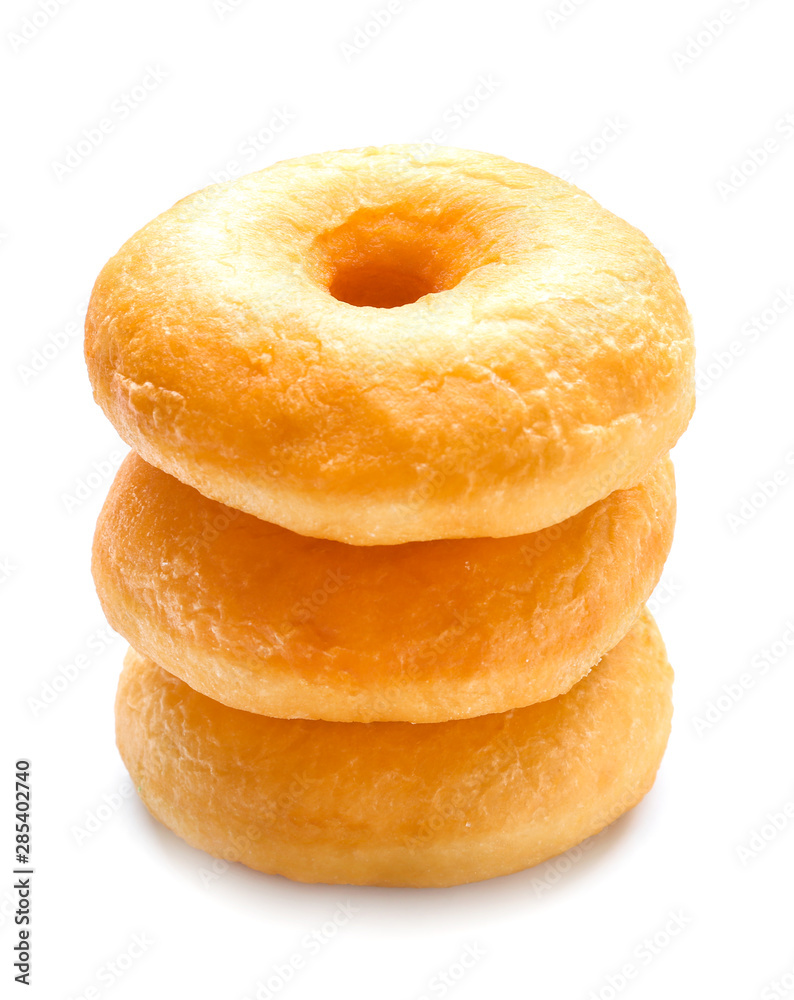 Sweet tasty donuts on white background