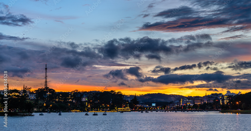 Sunset at Xuan Huong Lake in Dalat, Vietnam