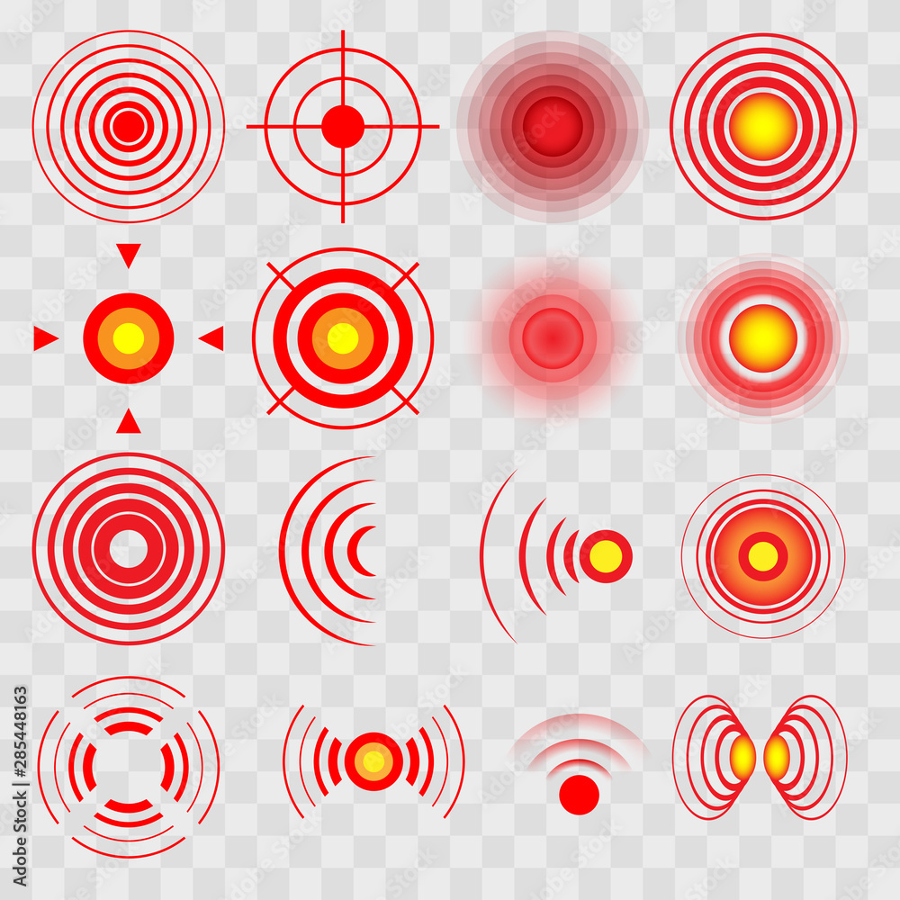 透明背景上的红色疼痛圆圈
