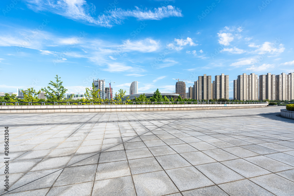 city skyline with empty  square