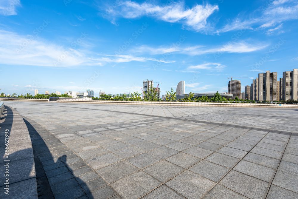 city skyline with empty  square