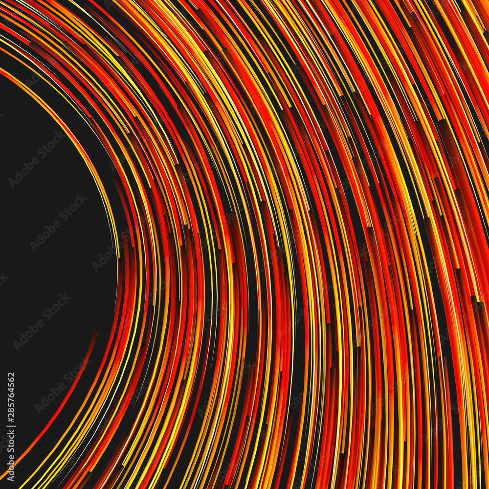 Orange swirling swirls with gradient lines, 3d rendering