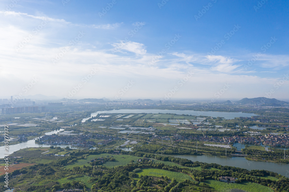 中国杭州城市天际线全景