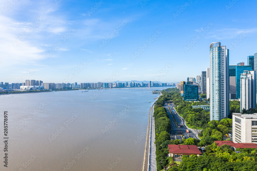 中国杭州全景城市天际线