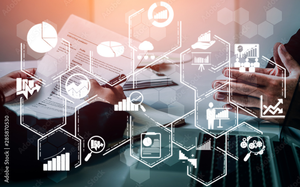 Data Analysis for Business and Finance Concept. Graphic interface showing future computer technology