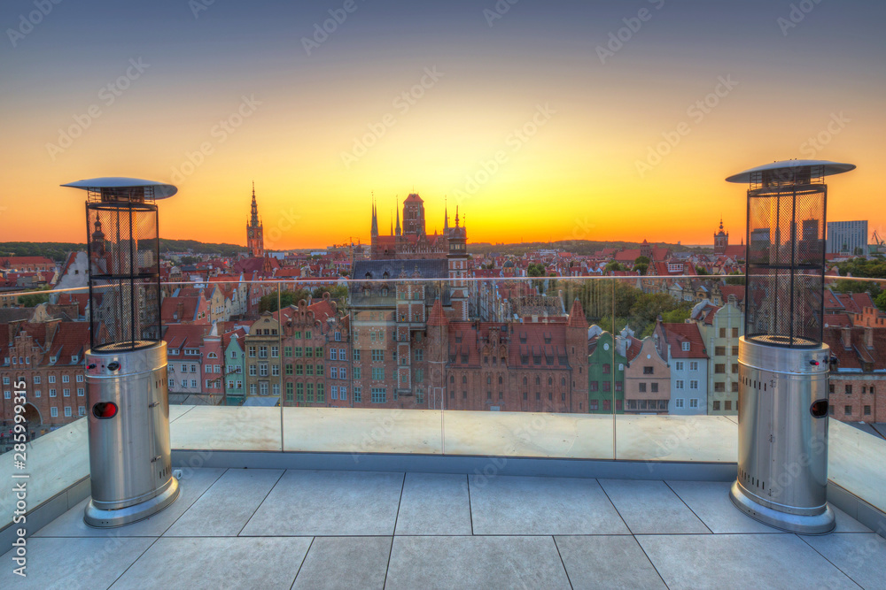 Beautiful architecture of the old town in Gdansk at sunset, Poland.