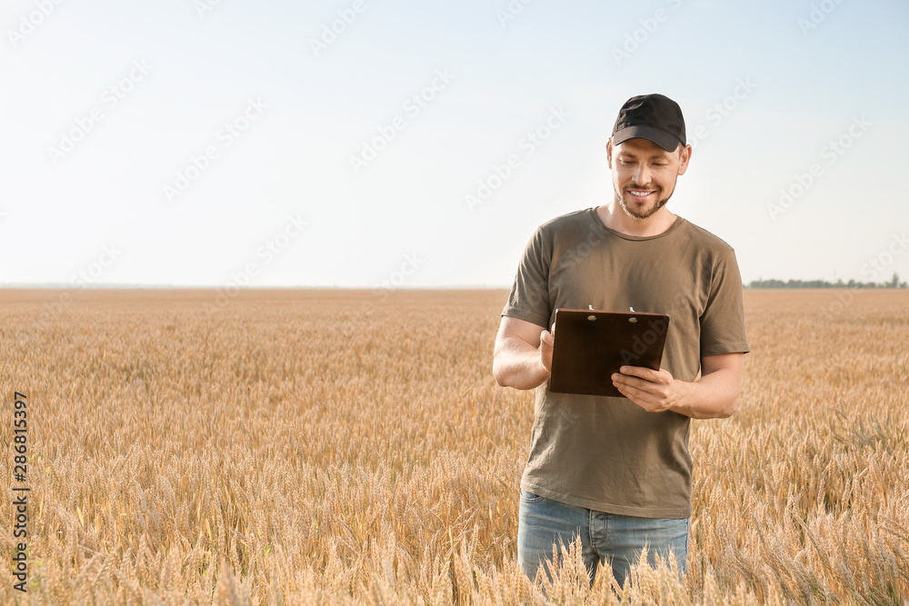 Farmer in field on sunny day