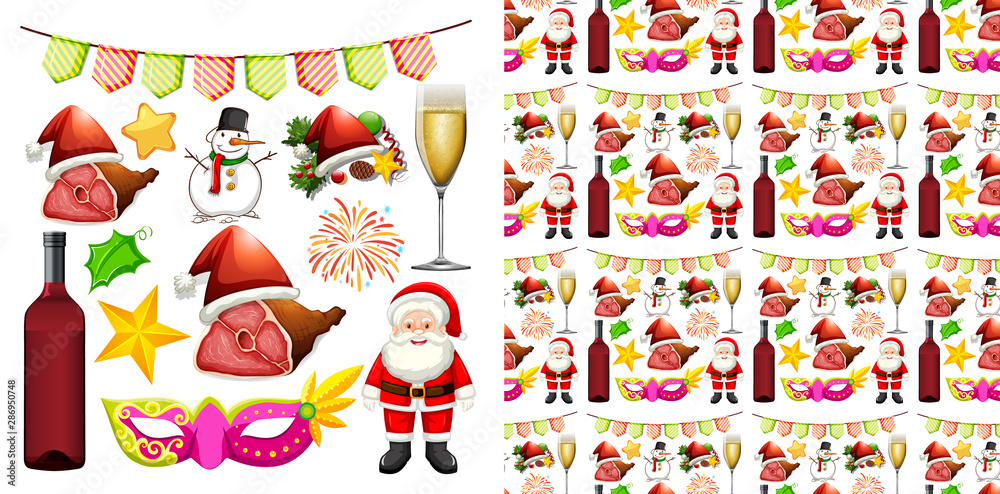 Seamless background design with Santa and christmas ornaments