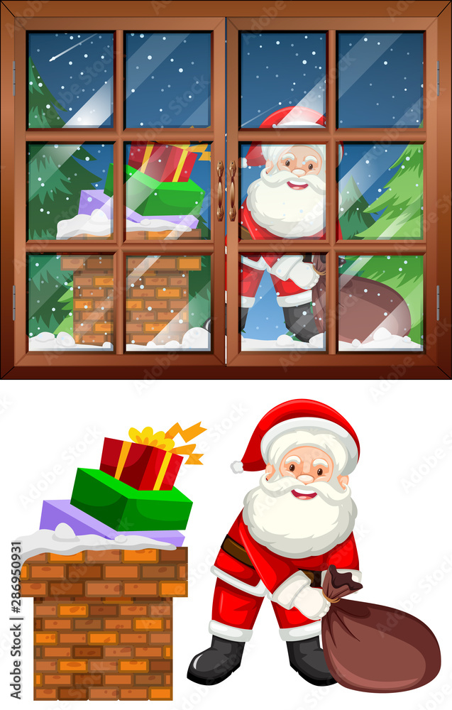 Window scene with Sant and presents