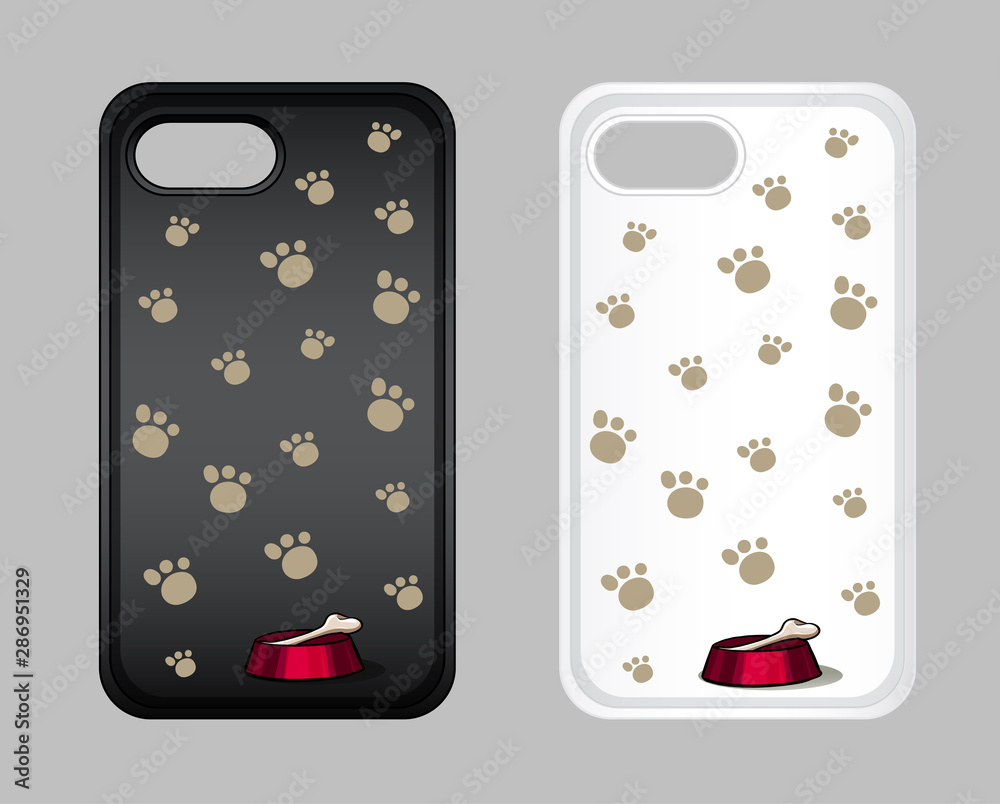 Graphic design on mobile phone case with dog footprints