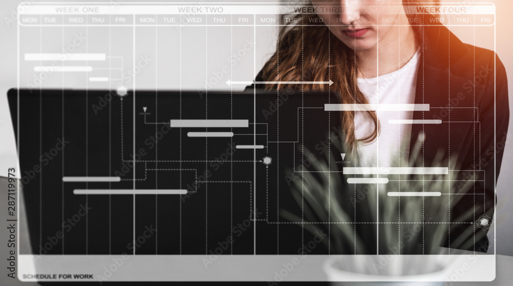商业计划的项目管理时间表。显示每个时间表的现代图形界面