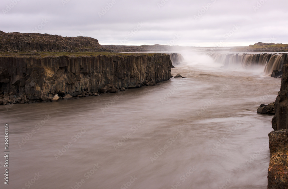 Long exposure photo of waterfall, view of bautiful waterfall Selfoss in northern Iceland, Europe.