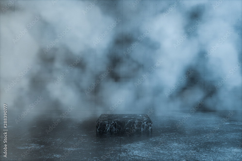 An empty concrete room filled with mist, 3d rendering