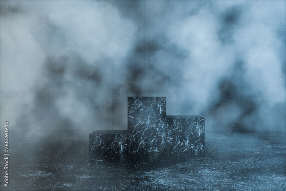 An empty concrete room filled with mist, 3d rendering